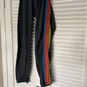 COPY - Aviator Nation neon stripe sweat pants. Size L. Drawstring is MISSING.